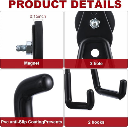 Landhoow Large Magnetic Hooks Heavy Duty Garage Magnet Hooks Strong Storage Utility Magnetic Hangers with Anti Slip Rubber Coating for Indoor and Outdoor Hanging(Black,10 Pcs)
