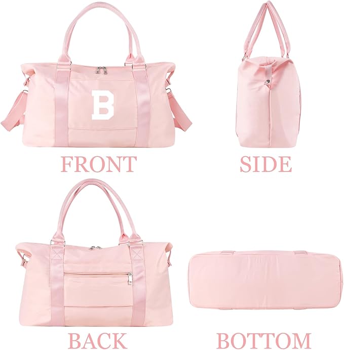Initial Travel Duffel Bag Sports Gym Bag for Girls Teen Birthday Gifts,Pink Personalized Weekender Bag Carry On Tote Bags for Women Men,Waterproof Overnight Luggage Bag with Trolley Sleeve(Letter B)