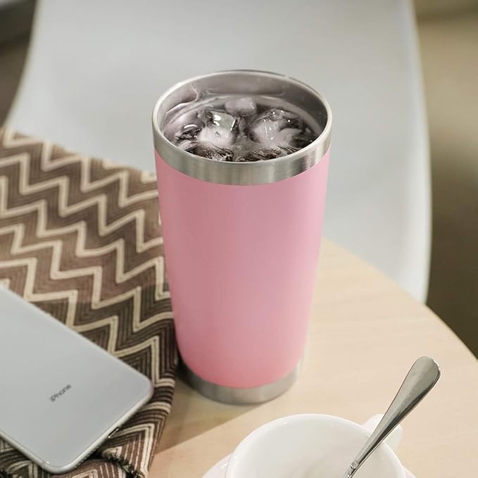 DOMICARE 20oz Stainless Steel Tumbler Bulk with Lid, Double Wall Vacuum Insulated Travel Mug, Powder Coated Coffee Cup, Pink, 8 Pack