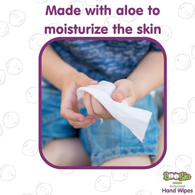 Antibacterial Hand Wipes by Boogie, Alcohol Free, Hypoallergenic and Moisturizing Aloe, Hand Wipes for Kids and Adults, 6 Packs of 20 (120 total wipes)