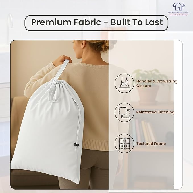 LFH Home Cotton Canvas Large Laundry Bag with Handle, Heavy Duty Drawstring Closure Washable Laundry Bags, School Travel, Home, Hotel, College Dorm, Organizer Sack, Toy Clothes 24x36 (Pack of 6)-White