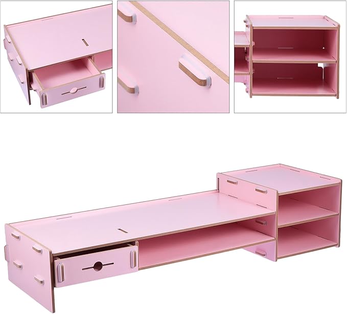 Pink Computer Monitor Stand Riser with Drawer Desktop Organizer Storage Box Office Desk Storage for Home School Space-saving Monitor Riser Stand
