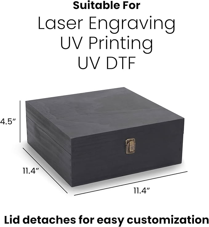 makerflo Large Grey Pine Wood Memory Box with Black Felt Inside, Hinged with Clasp, Keepsake Wooden Box Ideal for Craft and Personalization (Laser Engraving, Epoxy, UV DTF, and Vinyl) – Pack of 12