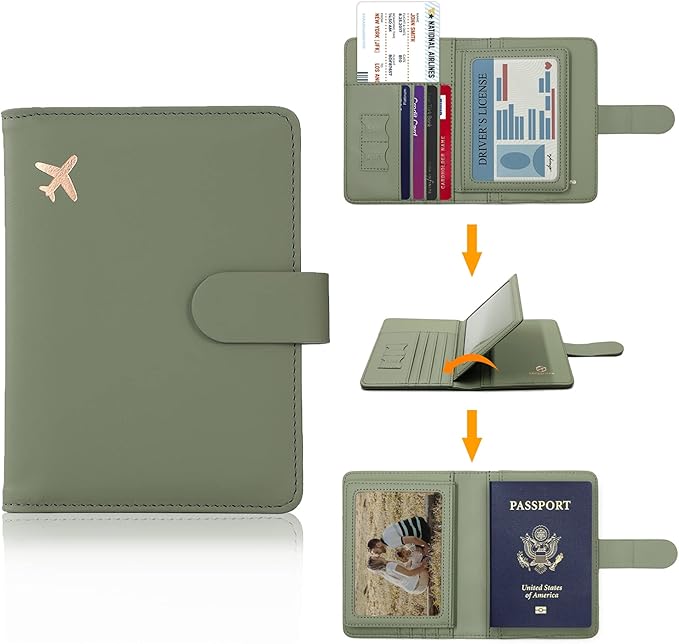 Melsbrinna Rfid Passport Holder for Travel women/Men, Cute Passport Wallet Rfid Blocking Card Slots, Rfid Passport Cover/CaseTravel Wallet, Passport Book Holder (1, Green)