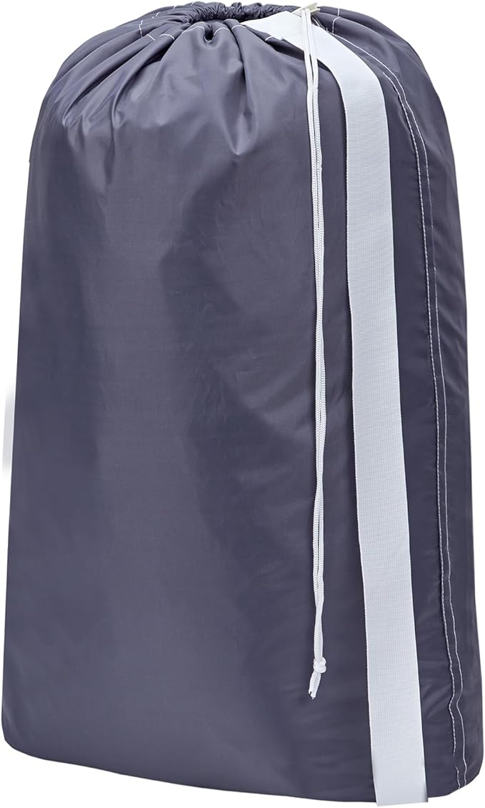 HOMEST XL Nylon Laundry Bag with Strap, Large Dirty Garments Organizer, Easy Fit a Hamper or Clothing Basket, Can Carry Up to 4 Loads of Clothes, Gray