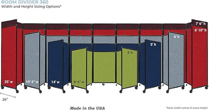 Versare Room Divider 360 Portable Wall Partition | Folding Panels | Large Freestanding Divider | Locking Wheels | Temporary Room Separator | 14' x 7'6'', Royal Blue