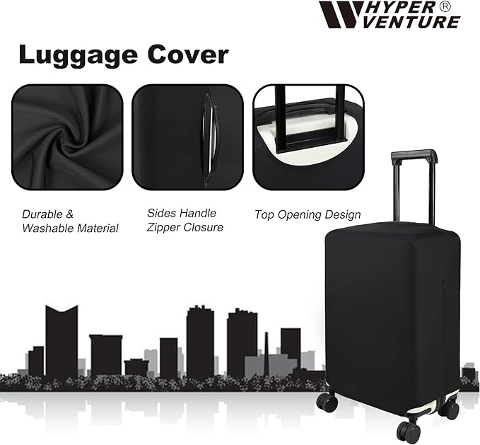 HYPER VENTURE Washable Luggage Cover - Fashion Suitcase Protector Fits 23-26 Inch Luggage (Black, M)