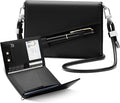 Real Leather Wallet RFID Blocking Passport Holder with Travel Lanyard Document Organizer Brown (Black)