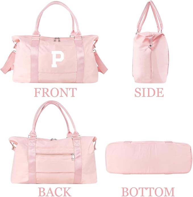 Initial Travel Duffel Bag Sports Gym Bag for Girls Teen Birthday Gifts,Pink Personalized Weekender Bag Carry On Tote Bags for Women Men,Waterproof Overnight Luggage Bag with Trolley Sleeve(Letter P)