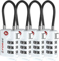TSA Approved Cable Luggage Locks, Re-settable Combination with Alloy Body (White 4 Locks)