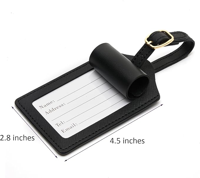 Luggage Tag PU Leather for Suitcase Baggage Handbag Travel Bag Label Suitcase Tag Label Tag w. Name Card & Privacy Cover (R)