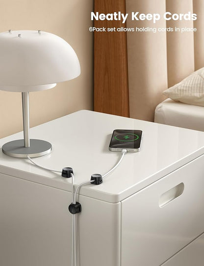 Cord Organizer [1s Lock] Spring Cable Holder Clips - Lamicall 6Pack Desk Cable Management Clips, Phone Charger Cord [Smooth Adjustable], Adhesive Wire Organizer Keeper for Nightstand Wall Car Office