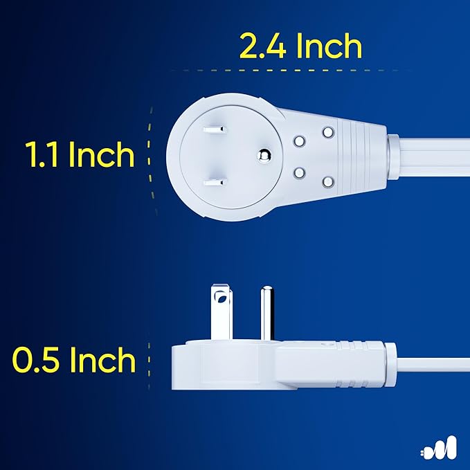 Maximm Cable 10 Ft 360° Rotating Flat Plug Extension Cord/Wire, 16 AWG Multi 3 Outlet Extension Wire, 3 Prong Grounded Wire - White - UL Certified