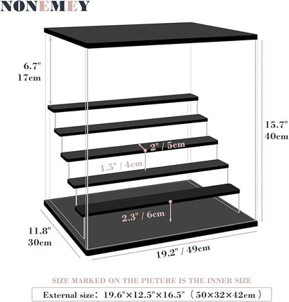 NONEMEY Clear Acrylic Display Case with Light ,3/4/5/6 Tier Multiple Color Lights via Remote Control Dustproof Display Box for Collectibles Figures Mini Toys (6 Tiers 19.6 * 12.5 * 16.5inch)