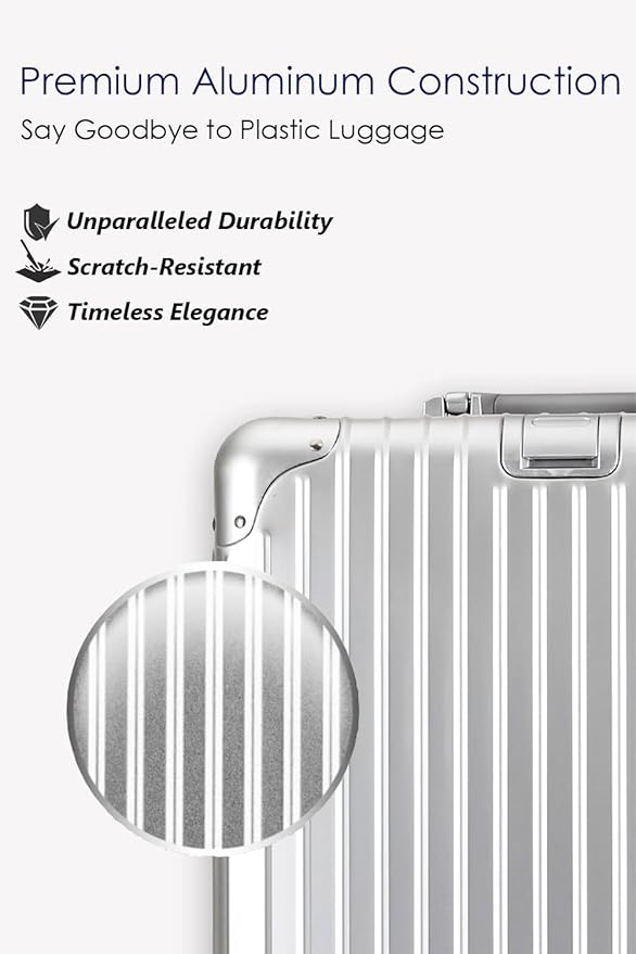 28 Inch All Aluminum Checked in Luggage with Wheels, Hard Shell Zipperless Suitcase with TSA Locks, Large Travel Luggage, Silver