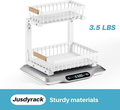 1 Packs Under Sink Organizer,Small Shelf for narrow spaces,2 Tiers Pull Out Under Cabinet Organizer,Adjustable Height,Slide Out Thickened Metal Under White