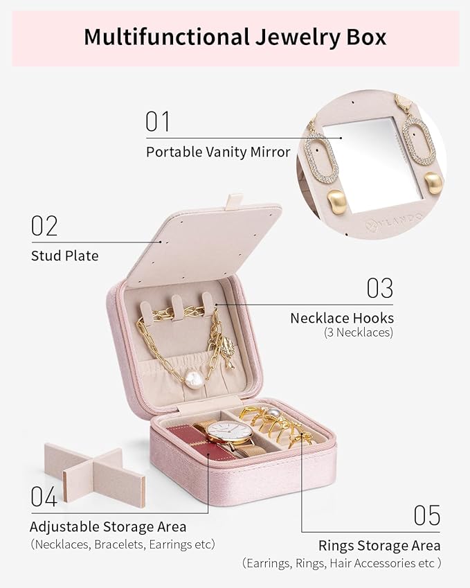 Vlando Small Jewelry Box for Girls, Initial Jewelry Box for Girls, Jewelry Organizer Box, Travel Jewelry Case, Mini Jewelry Travel Case Travel Must Haves Jewelry - Letter Y, Pink