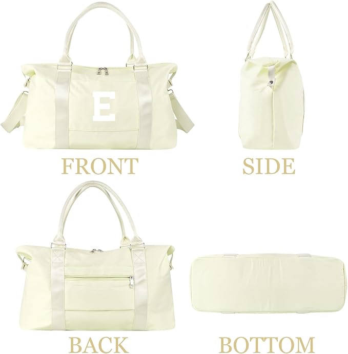 Initial Travel Duffel Bag Sports Gym Bag for Kids Teen Birthday Gifts,Beige Personalized Weekender Bag Carry On Dance Bags for Women Men,Waterproof Monogram Overnight Bag with Trolley Sleeve(Letter E)