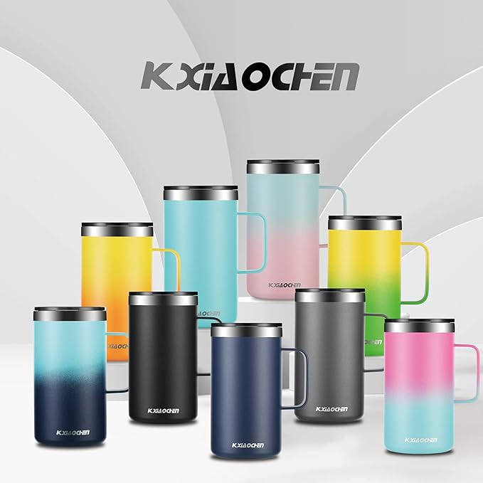 KXIAOCHEN 20oz Insulated Coffee Mug with Lid, Stainless Steel Coffee Cup, Double Wall Vacuum Coffee Tumbler with Handle, Premium Thermal Travel Coffee Mug (Navy blue 2Pack)