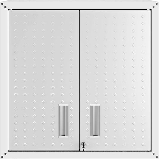 Manhattan Comfort Fortress 30" Floating Textured Metal Garage Cabinet with Adjustable Shelves, Set of 1, White