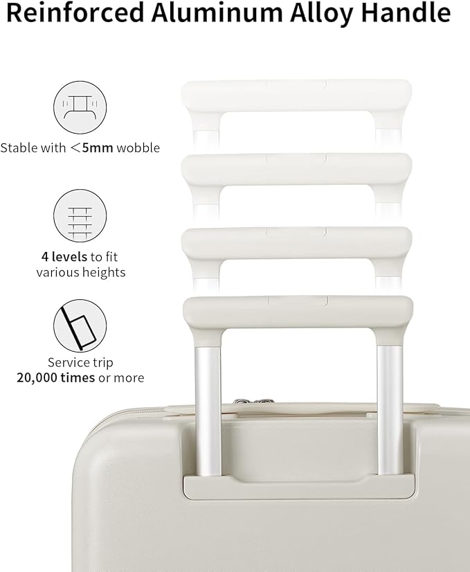 aji Expandable Top Open 26 Inch Checked Luggage with Spinner Wheels, Large Suitcase with TSA Lock, Hardside Travel Luggage Suitcases for Men Women, for 24+Days Travel, Coconut White