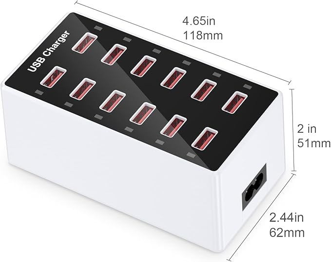 Cell Phone Wall Charger USB Charging Station for Multi 12 Ports Power Strip Charging Hub Smart Plug Charge Block Desk Device Dock for iPhone 15/14/13/iPad iPod Galaxy Watches Android Phones