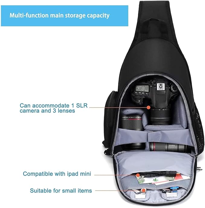 MOSISO Camera Bag Sling Backpack, DSLR/SLR/Mirrorless Full Open Camera Case with Tripod Holder&Rain Cover&Modular Insert, Photography Backpack Compatible with Canon/Nikon/Sony/Fuji, Black