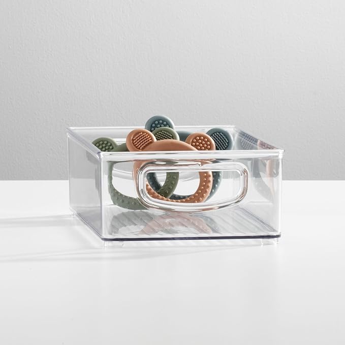mDesign Small Plastic Baby Nursery and Food Organizer -Storage Holder Bin with Handles for Closet, Cupboard, Cabinet, Drawers, Shelves - Holds Canned Food, Bottles, Formula - Ligne Collection, Clear