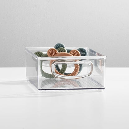 mDesign Small Plastic Baby Nursery and Food Organizer -Storage Holder Bin with Handles for Closet, Cupboard, Cabinet, Drawers, Shelves - Holds Canned Food, Bottles, Formula - Ligne Collection, Clear