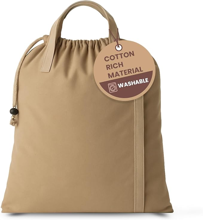 LFH Home Cotton Canvas Large Laundry Bag with Handle, Heavy Duty Drawstring Closure Washable Laundry Bags, School Travel, Home, Hotel, College Dorm, Organizer Sack, Toys Clothes 28x40-Beige