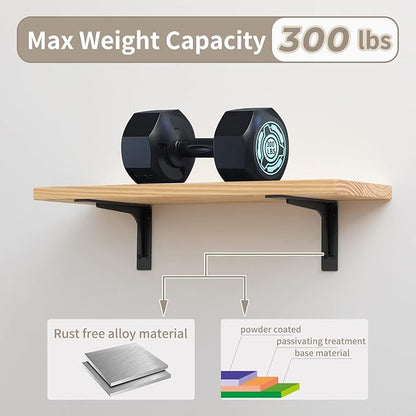 (16 INCH x 9.5 INCH) Shelf Bracket ,L Shelf Brackets,max Load 300lbs, Premium Alloy Metal Heavy Duty Shelf Bracket, high Strength Mounting Hardware Included, countertop Support, Pack of 4.