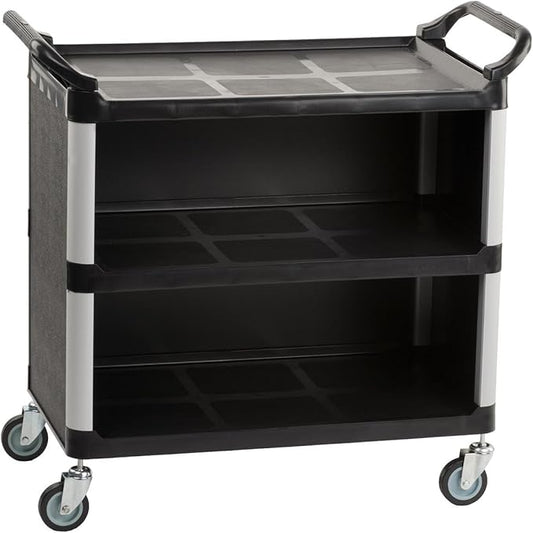 3-Shelf Utility Cart with Swivel Wheels, Enclosed Design with 2 Side Handles, Plastic and Aluminum (Black)