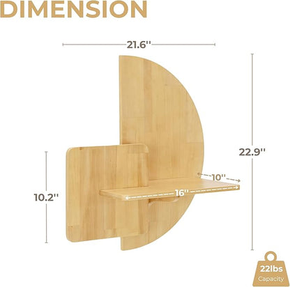 Behomes Soluna Solid Wood Floating Nightstand, Wall Mounted Bedside Nightstand, Mid Century Modern Floating Bed Side Table, Rustic Wooden Night Stand for Bedroom, Small Space Saving Shelf, Natural