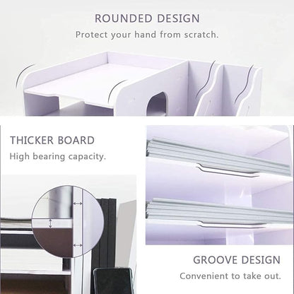 SONGWAY File Organizer for Desk - 4 Tier Vertical and Horizontal Document Holder, File Sorter, A4 Paper Storage Holder, Desktop Organizer for Home Office School Decoration, White