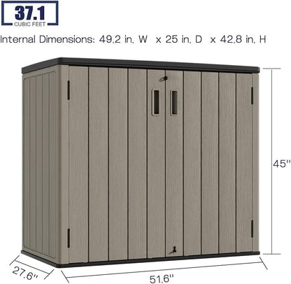 KINYING Outdoor Horizontal Storage Sheds,Outdoor Storage Cabinet Waterproof Resin Tool Storage Box for Lawn Mower,Garden Tools and Patio Furniture, Lockable (Brown)
