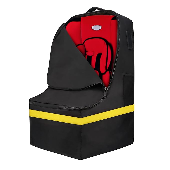 Car Seat Travel Bag - Padded, Comfortable, Durable, Roomy Gate Check Carseat Cover Backpack Fits 3-in-1，Convertible, Booster & Infant Car Seats for Airplane, Airport, Yellow