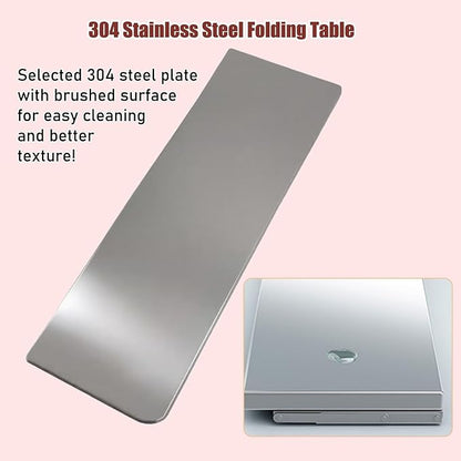 304 Stainless Steel Folding Wall Shelf Wall Mount Kitchen Storage Shelves Rounded Corners Food-Grade Folding Table Thickened Bracket for Laundry Room Garage Restaurant.(60x40cm/23.6x15.7in)
