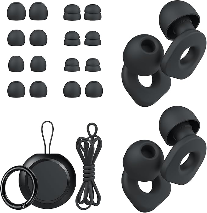 2 Pairs of Ear Plugs for Sleeping,Reusable Hearing Protection Earplugs with 8 Pairs Ear Tips & One Connector Cord,Soft Ear Plugs for Noise Reduction,Concert,Musician & Work - 25dB-30dB