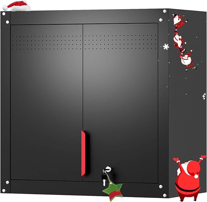 Metal Wall Cabinet,Wall Mounted Garage Storage Cabinet with Lock and Handle,Garage Wall Cabinet with Adjustable Shelves for Garages, Storage Rooms, Basements