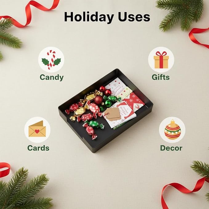 Letter-Size Tray, 2PCS Desk Drawer Organizer, A4 Stackable Plastic Paper Tray for Office, School, Home Storage and Holiday Party Organizer for Christmas Ornament Decorations (2X Black)