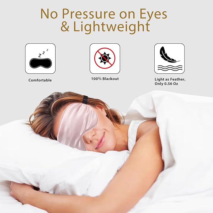 Silk Sleep Masks for Sleep, 4 Pack Super Soft Sleep Mask for Women & Men, 100% Blackout, Zero Eye Pressure, Blindfold with Adjustable Strap, Travel Eye Covers (Black, Pink, Blue, Grey)
