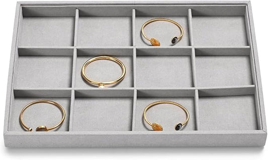 12 Grids Microfiber Jewelry Trays Bracelets Tray Stackable Jewelry Organizer Trays for Drawer Bracelet Holder Earring Tray For Bracelet Bangle Earrings Watches Storage (Grey)