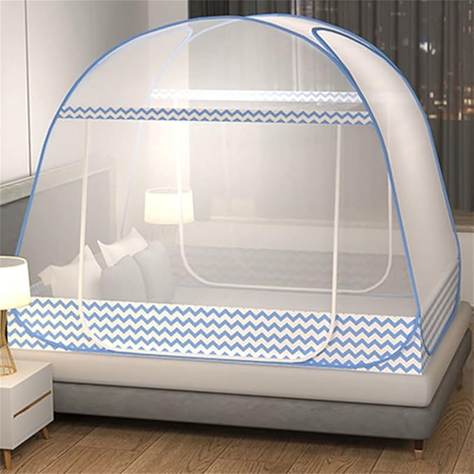 CdyBox Folding Mosquito Net Tent Canopy Curtains for Beds Home Bedroom Decor (Blue, 1.8X2.0m)