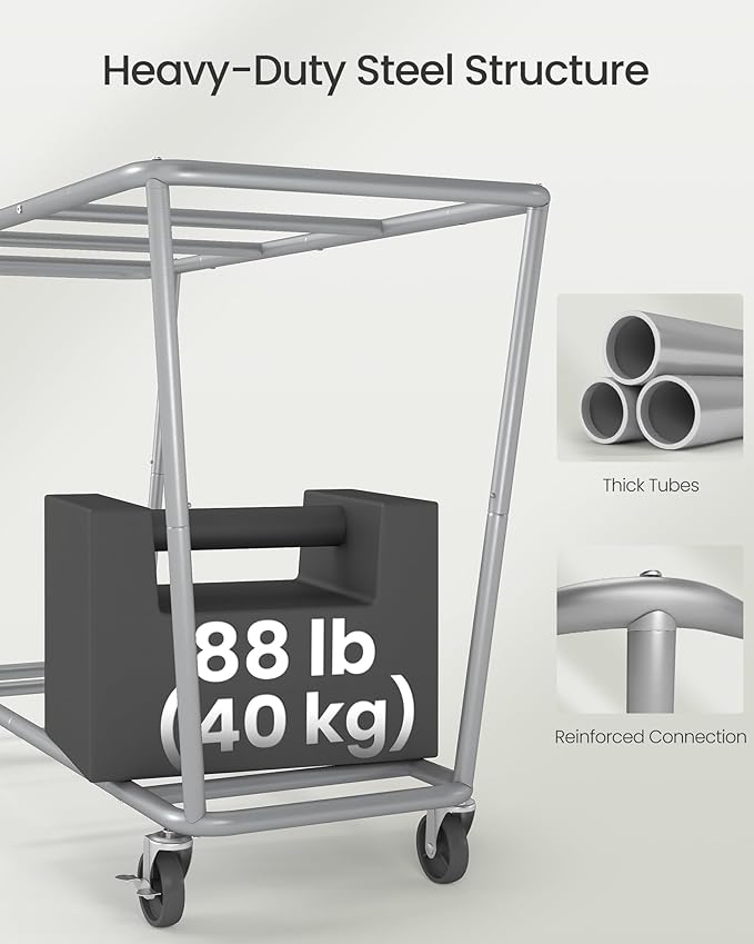 SONGMICS Laundry Basket with Wheels, 3-Section Laundry Sorter, 76.6 Gallons (290 L) Rolling Hamper with Removable Bags, Heavy-Duty Steel Frame, Cream White, Dark Gray and Ink Black URLS010X01
