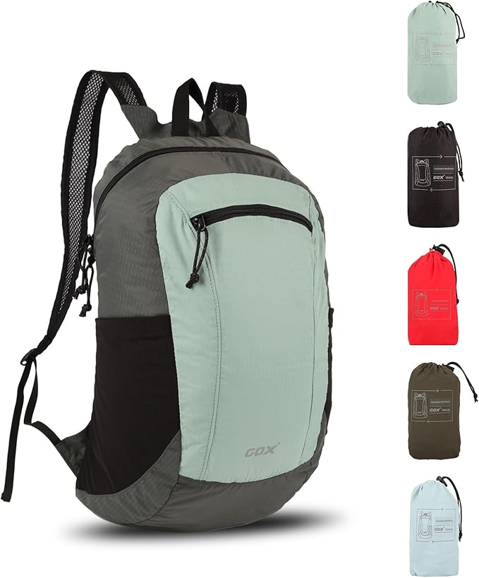 GOX Foldable 20l Backpack For Travel Lightweight Hiking Packable Daypack for Men Travel Camping Outdoor Bag Women (Jade)