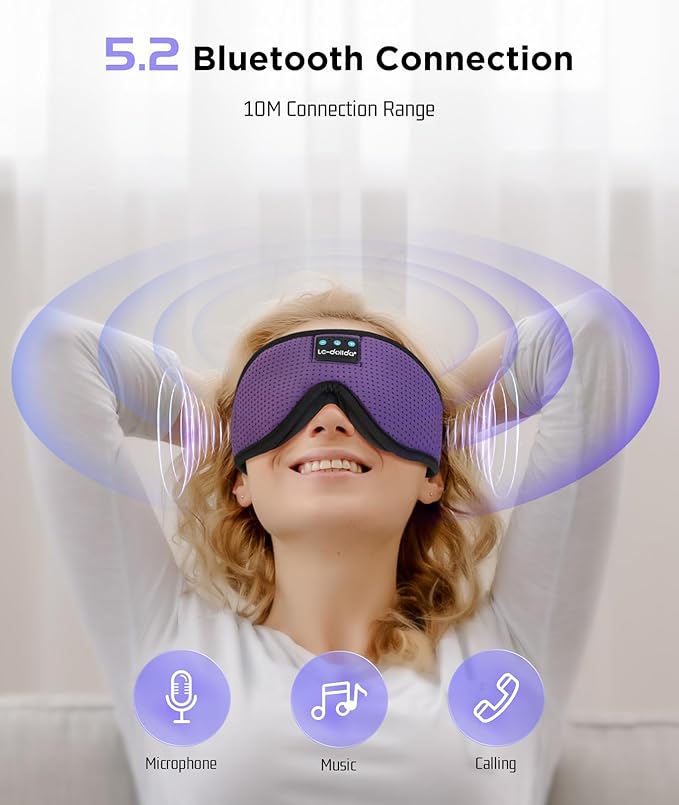 LC-dolida Sleep Headphones, Sleep Mask Bluetooth Wireless Music Eye Mask, Sleeping Headphones for Side Sleepers Sleep Mask with Bluetooth Headphones Ultra-Thin Stereo Speakers Perfect for Sleeping