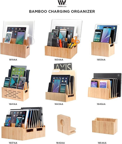 MobileVision Bamboo Charging Station & Compatible Apple Watch Adapter Combo Multi Device Organizer for Apple Watch, Smartphones, Tablets, Laptops, and More