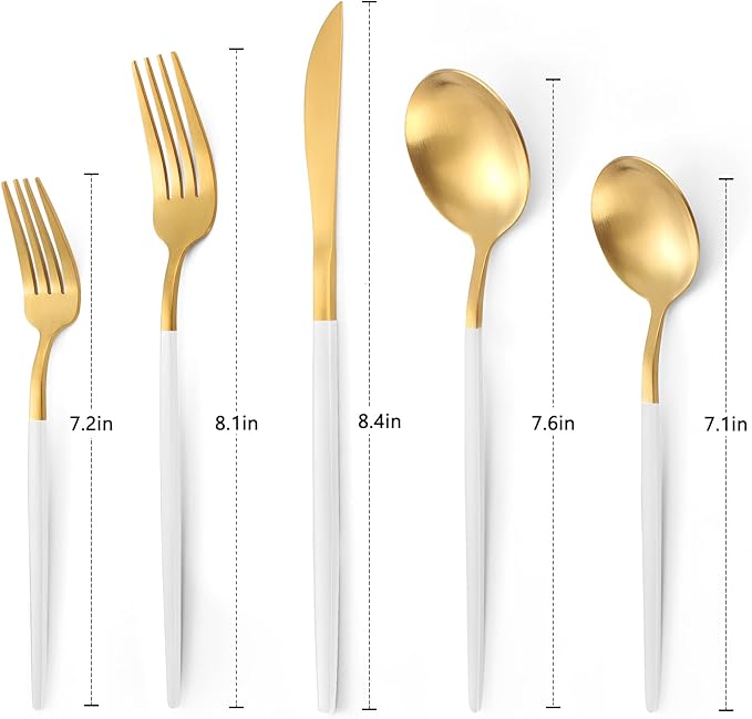 Matte White Gold Silverware Set, 40-Piece Stainless Steel Flatware Set, Satin Finish tableware Cutlery Set, Service for 8, Home and Restaurant, Dishwasher Safe