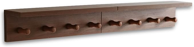 Entrance Coat Rack ，Coat Hooks, Wall-Mounted Wooden Hook Rack, Wall-Mounted Shelves are Very Suitable (2PC-Teak Colored Veneer)
