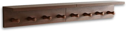 Entrance Coat Rack ，Coat Hooks, Wall-Mounted Wooden Hook Rack, Wall-Mounted Shelves are Very Suitable (2PC-Teak Colored Veneer)
